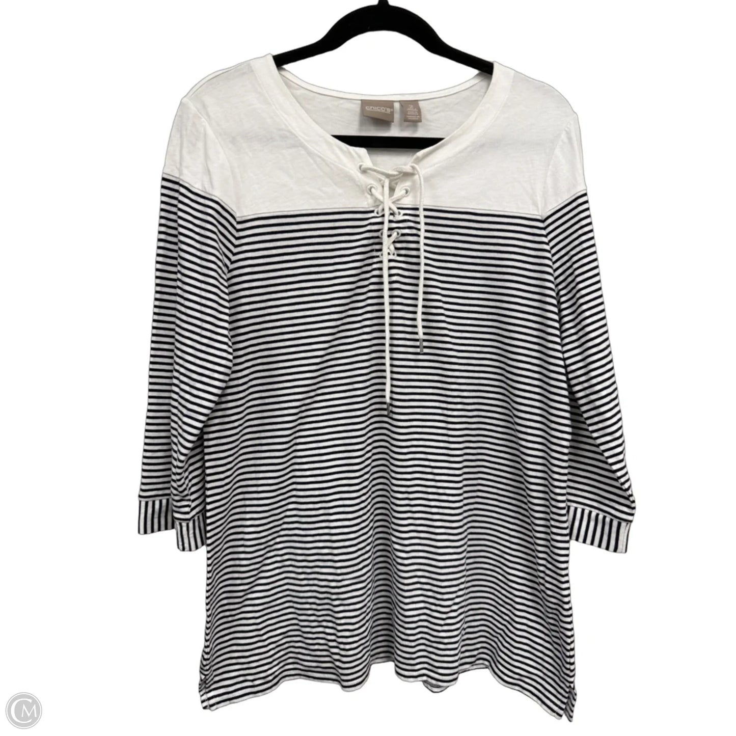 Top 3/4 Sleeve By Chicos In Black & White, Size: L