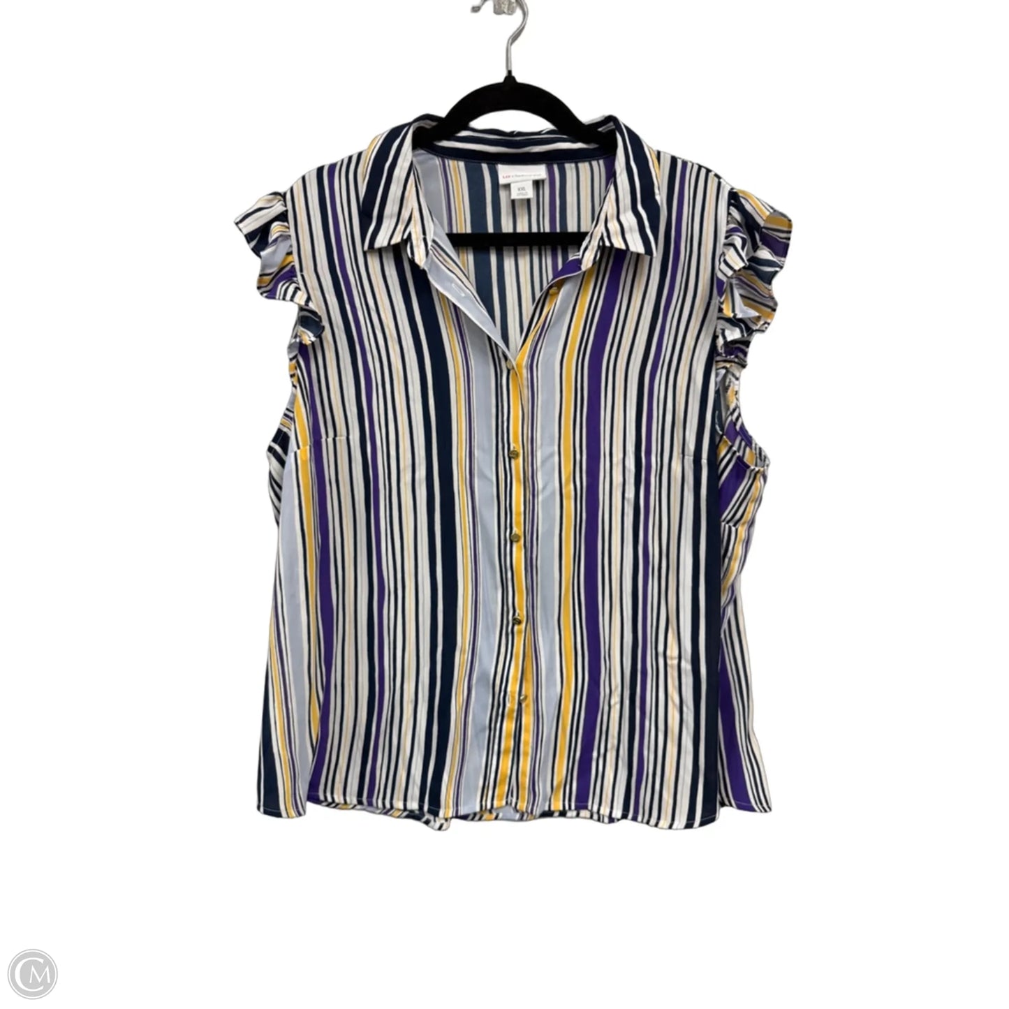 Blouse Short Sleeve By Liz Claiborne In Purple & Yellow, Size: Xxl